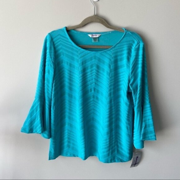 NWT TanJay Aqua Watercolour Bell Sleeve Top - Picture 4 of 16